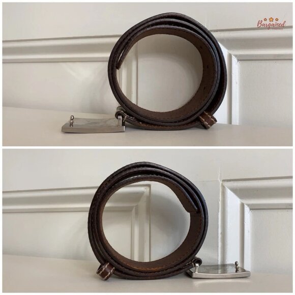 Authentic Gucci Brown Leather Crest Logo Plaque Men's Buckle Belt Size 90/36 - Picture 9 of 13